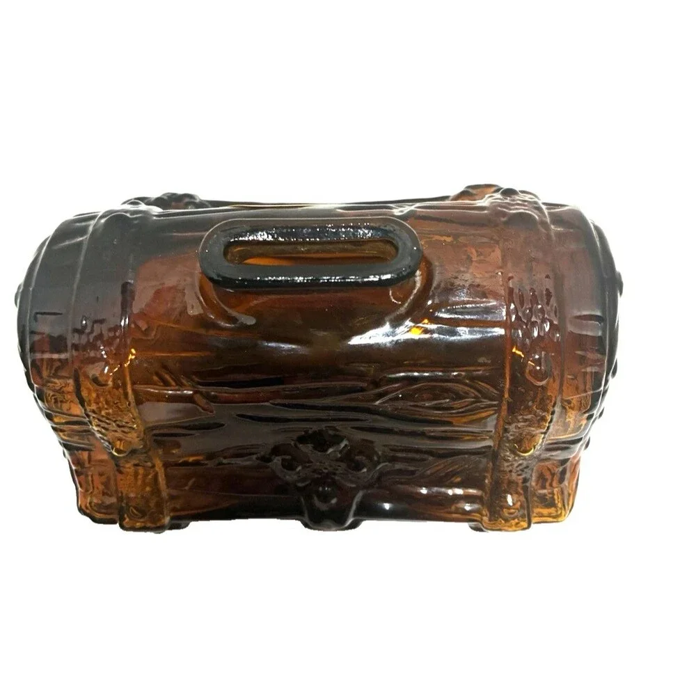 Anchor Hocking Pirate Treasure Chest Coin Bank Dark Amber Glass  - 1960s Unique!